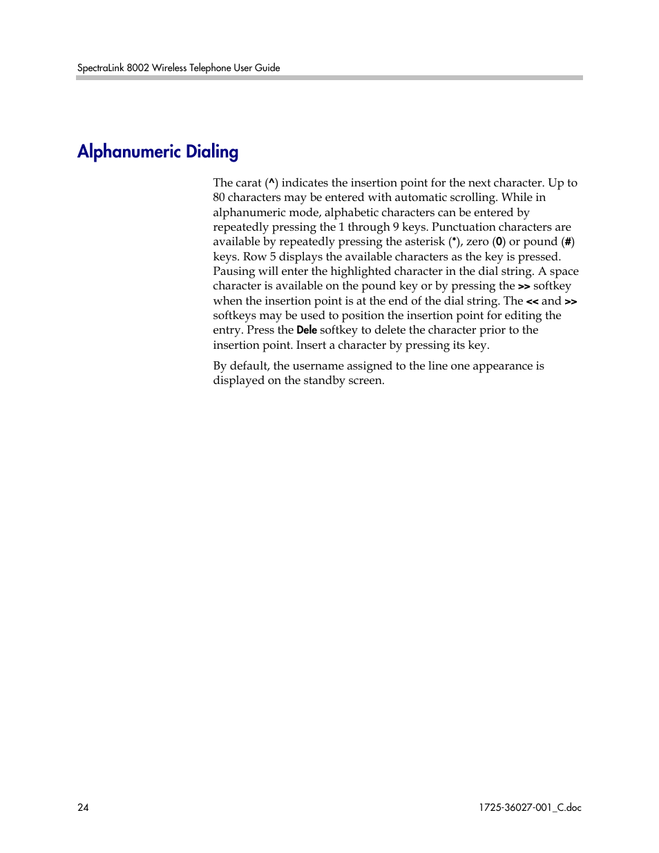 Alphanumeric dialing | Polycom SpectraLink DCE201 User Manual | Page 24 / 53