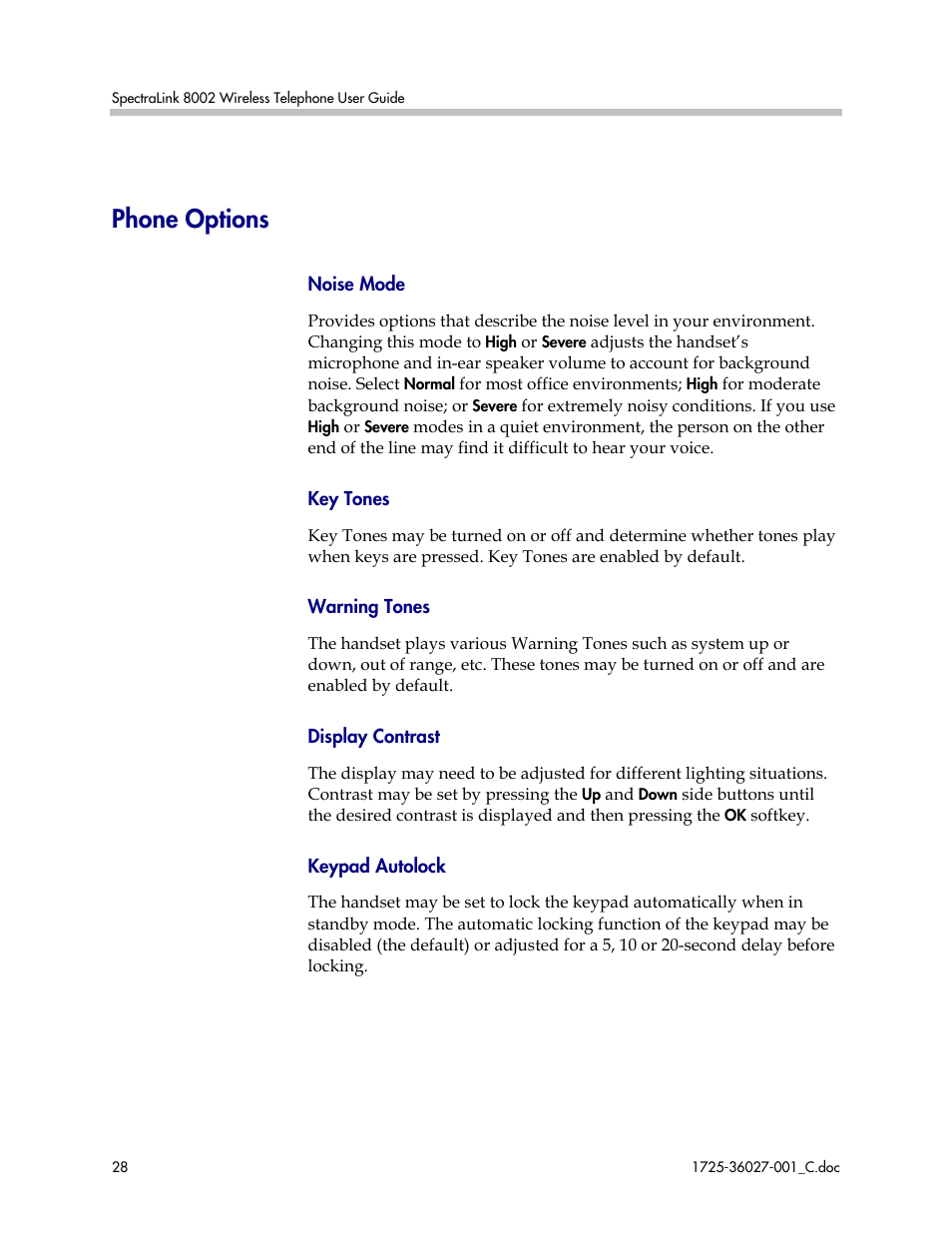 Phone options | Polycom SpectraLink DCE201 User Manual | Page 28 / 53