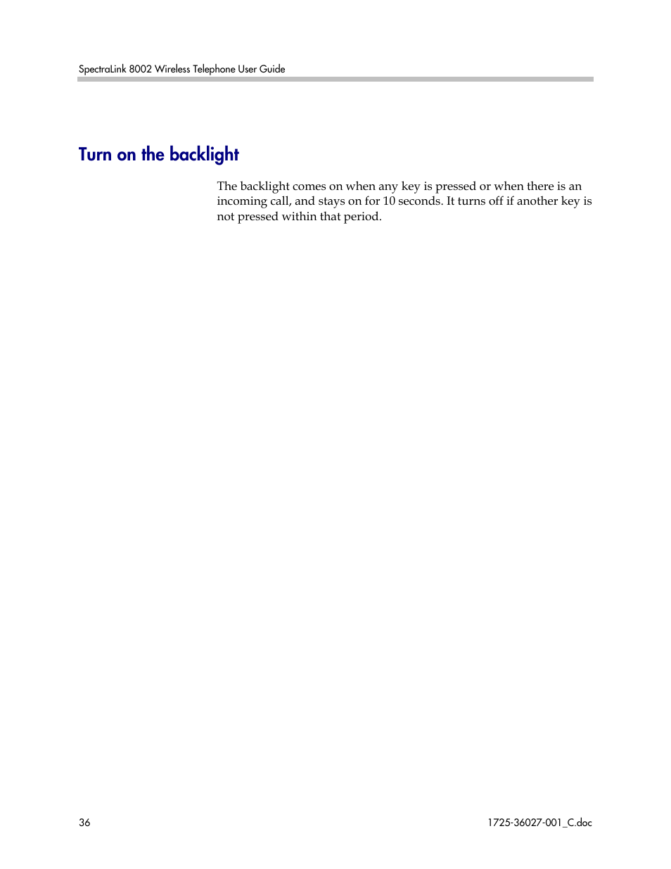 Turn on the backlight | Polycom SpectraLink DCE201 User Manual | Page 36 / 53