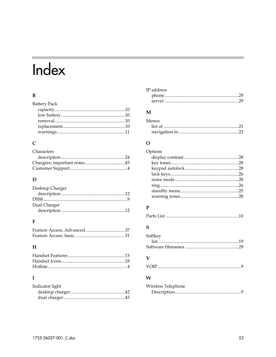 Index | Polycom SpectraLink DCE201 User Manual | Page 53 / 53