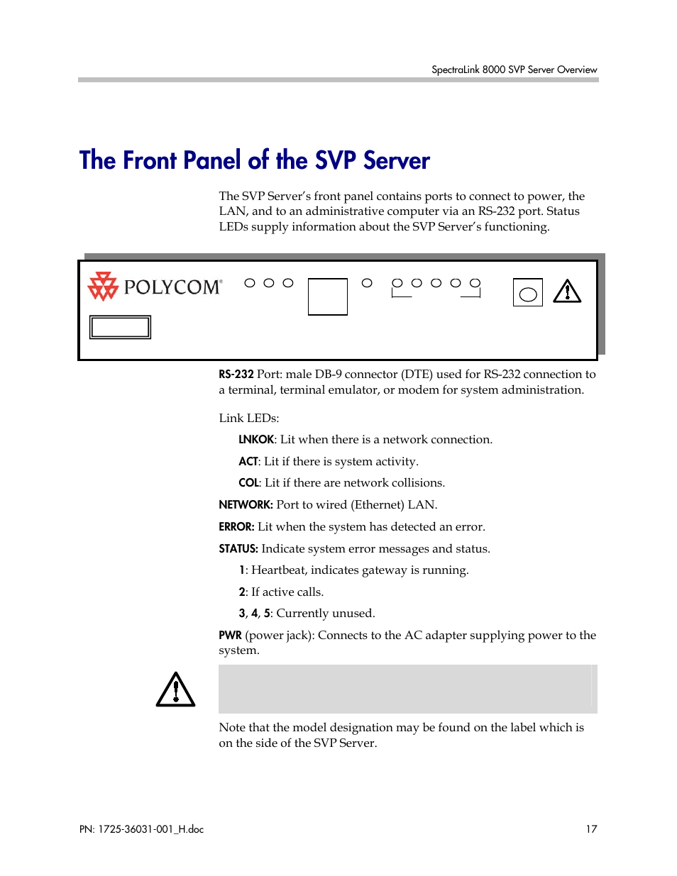 The front panel of the svp server | Polycom SVP010 User Manual | Page 17 / 51