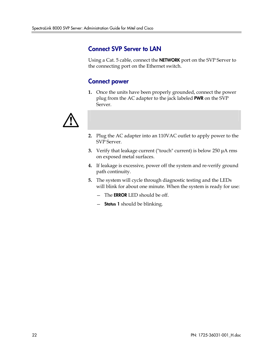 Connect svp server to lan, Connect power | Polycom SVP010 User Manual | Page 22 / 51