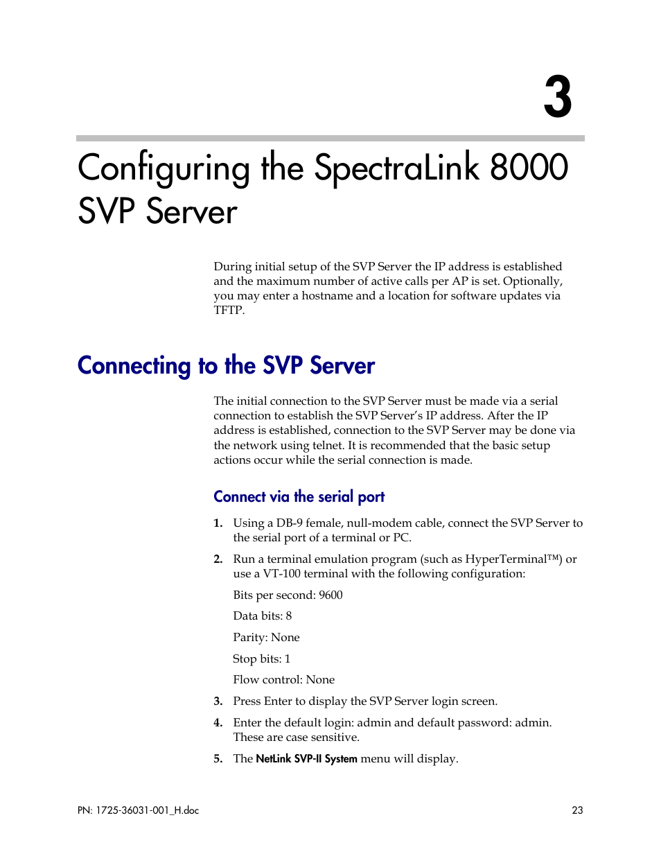 Configuring the spectralink 8000 svp server, Connecting to the svp server | Polycom SVP010 User Manual | Page 23 / 51