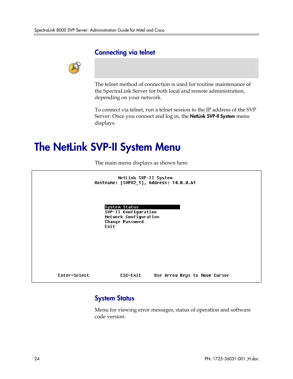 The netlink svp-ii system menu | Polycom SVP010 User Manual | Page 24 / 51