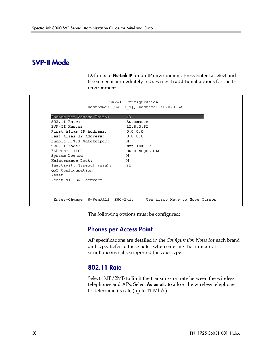 Svp-ii mode, Phones per access point, 11 rate | Polycom SVP010 User Manual | Page 30 / 51