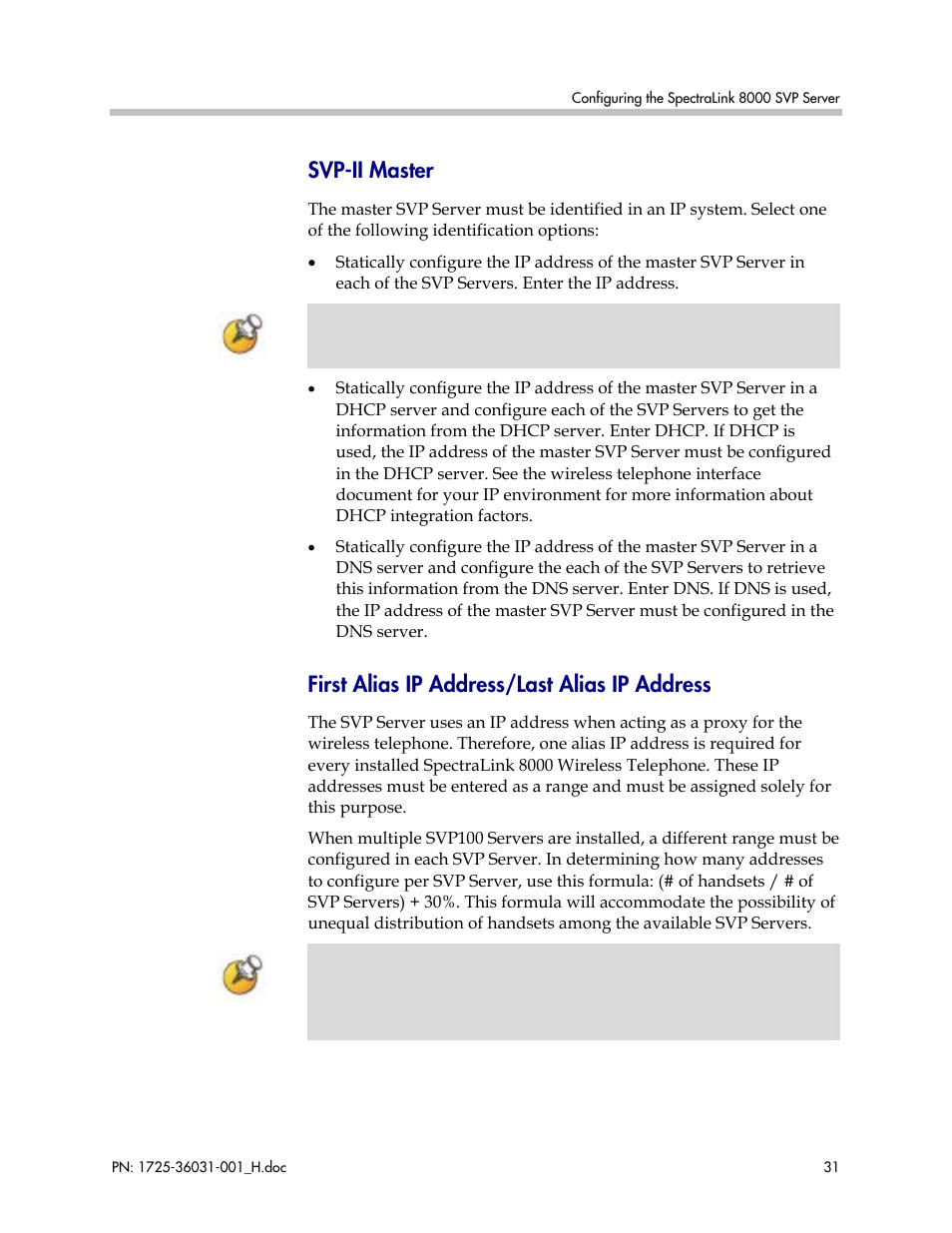 Svp-ii master, First alias ip address/last alias ip address | Polycom SVP010 User Manual | Page 31 / 51