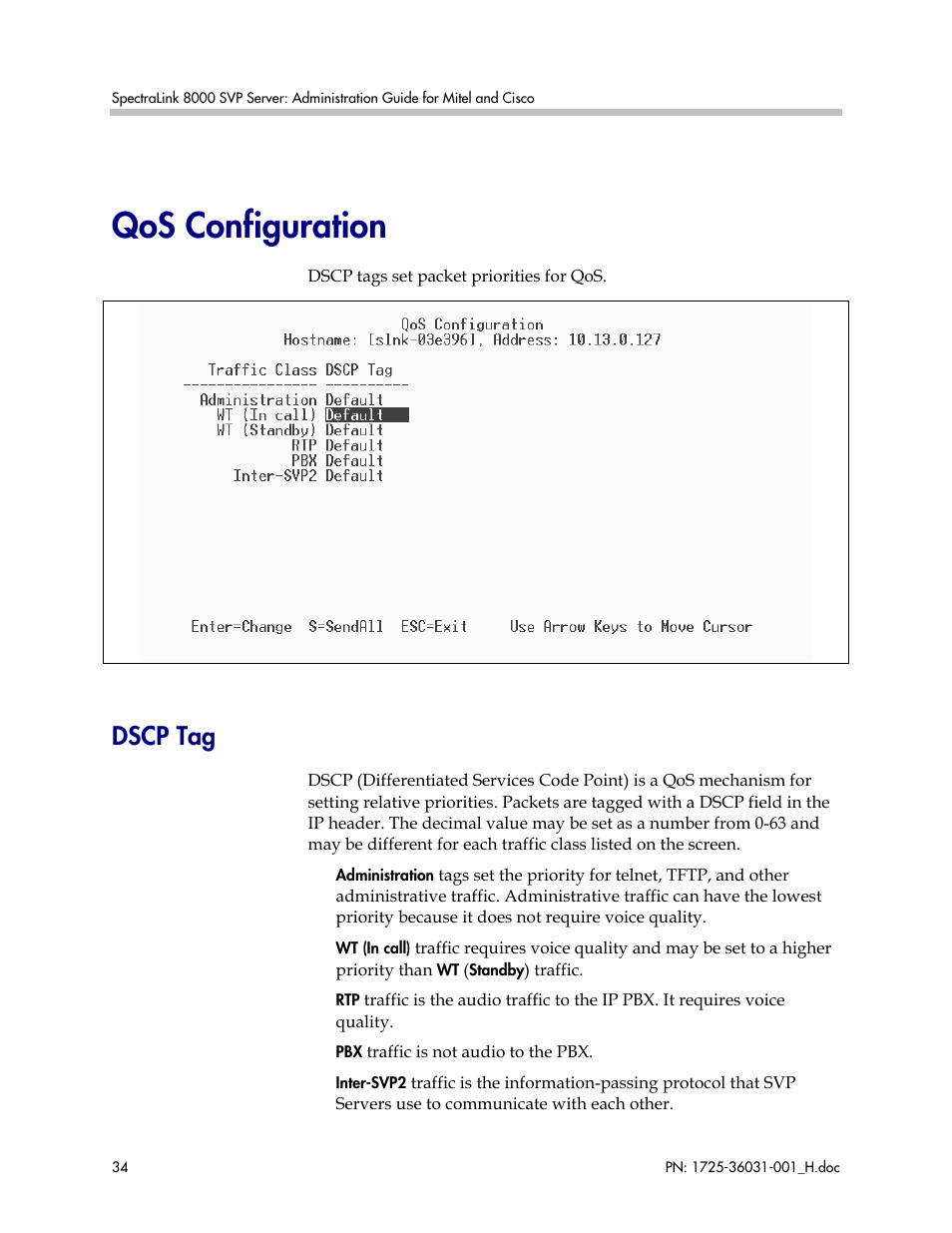 Qos configuration, Dscp tag | Polycom SVP010 User Manual | Page 34 / 51