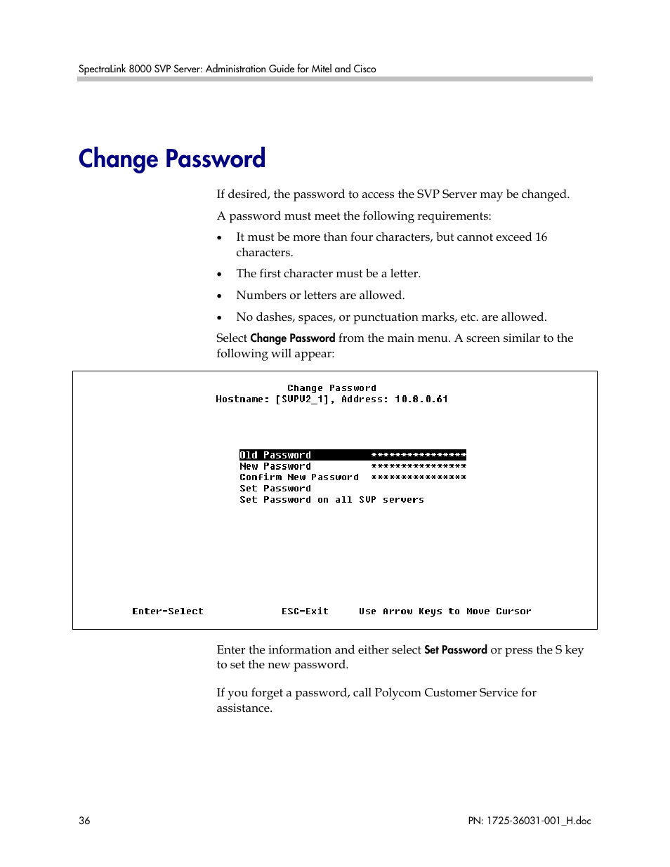 Change password | Polycom SVP010 User Manual | Page 36 / 51