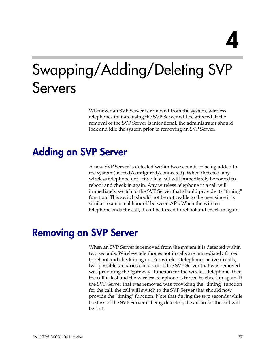 Swapping/adding/deleting svp servers, Adding an svp server, Removing an svp server | Adding an svp server removing an svp server | Polycom SVP010 User Manual | Page 37 / 51