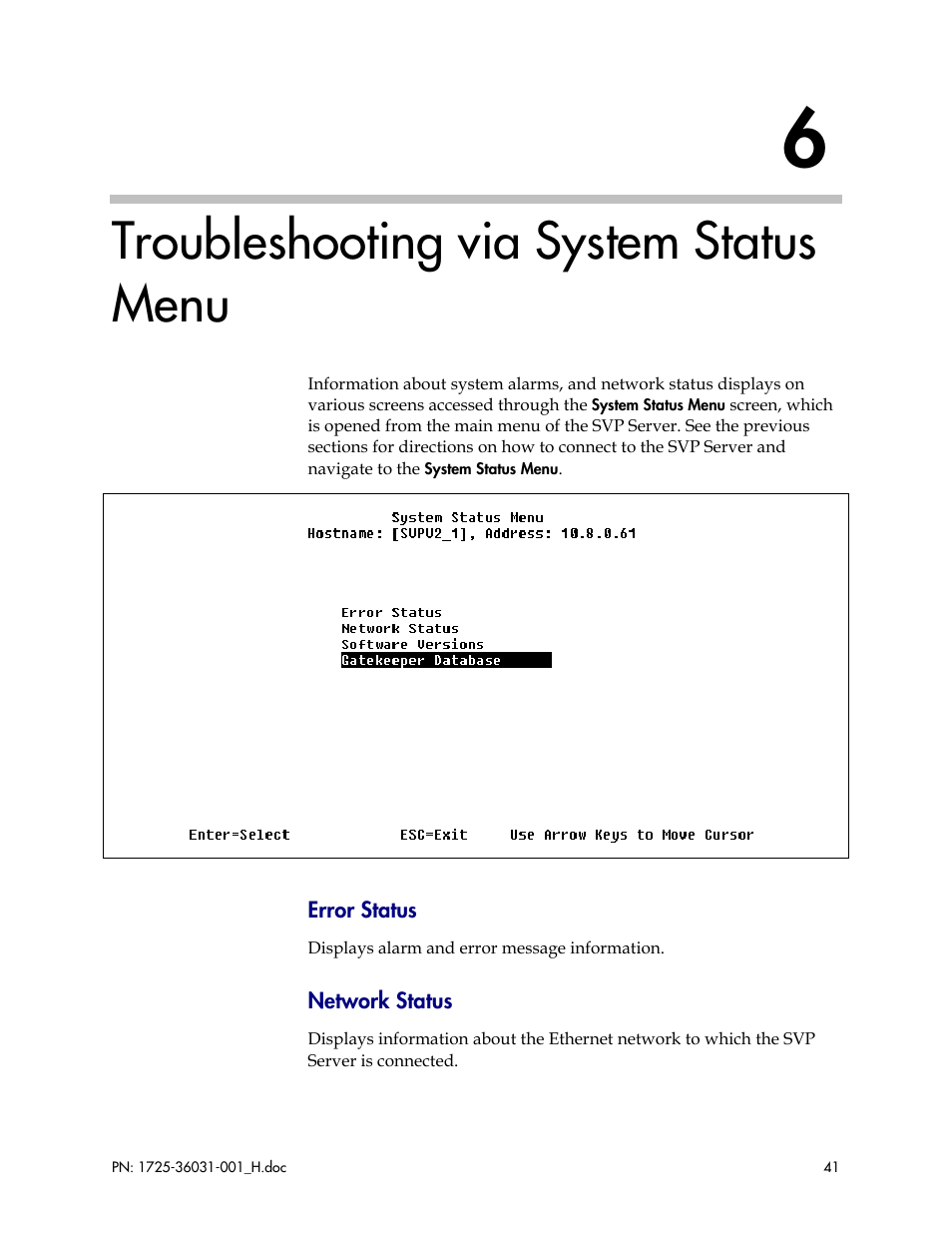 Troubleshooting via system status menu | Polycom SVP010 User Manual | Page 41 / 51