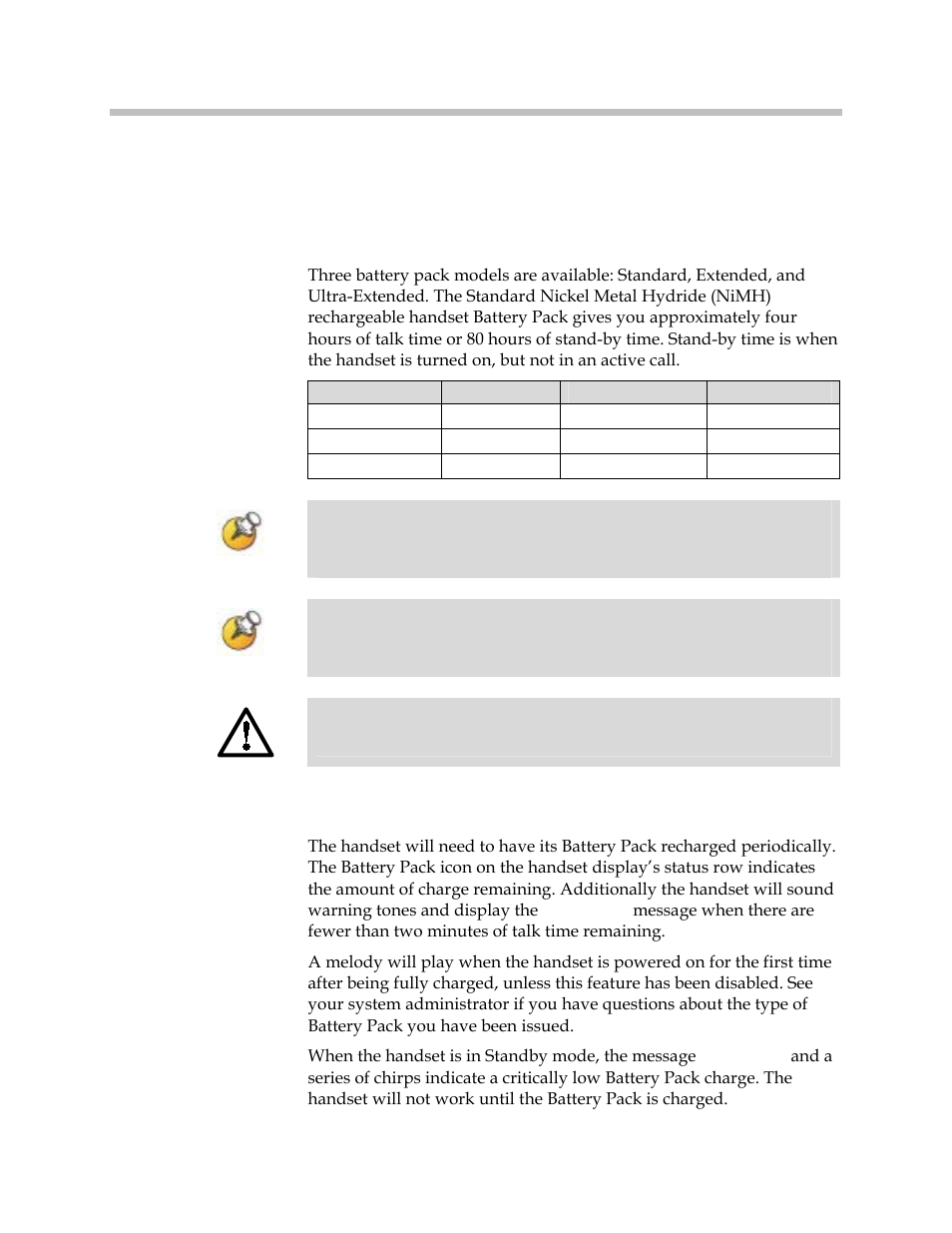 Battery packs, Indications of low battery | Polycom SpectraLink 1725-36203-001 User Manual | Page 10 / 65
