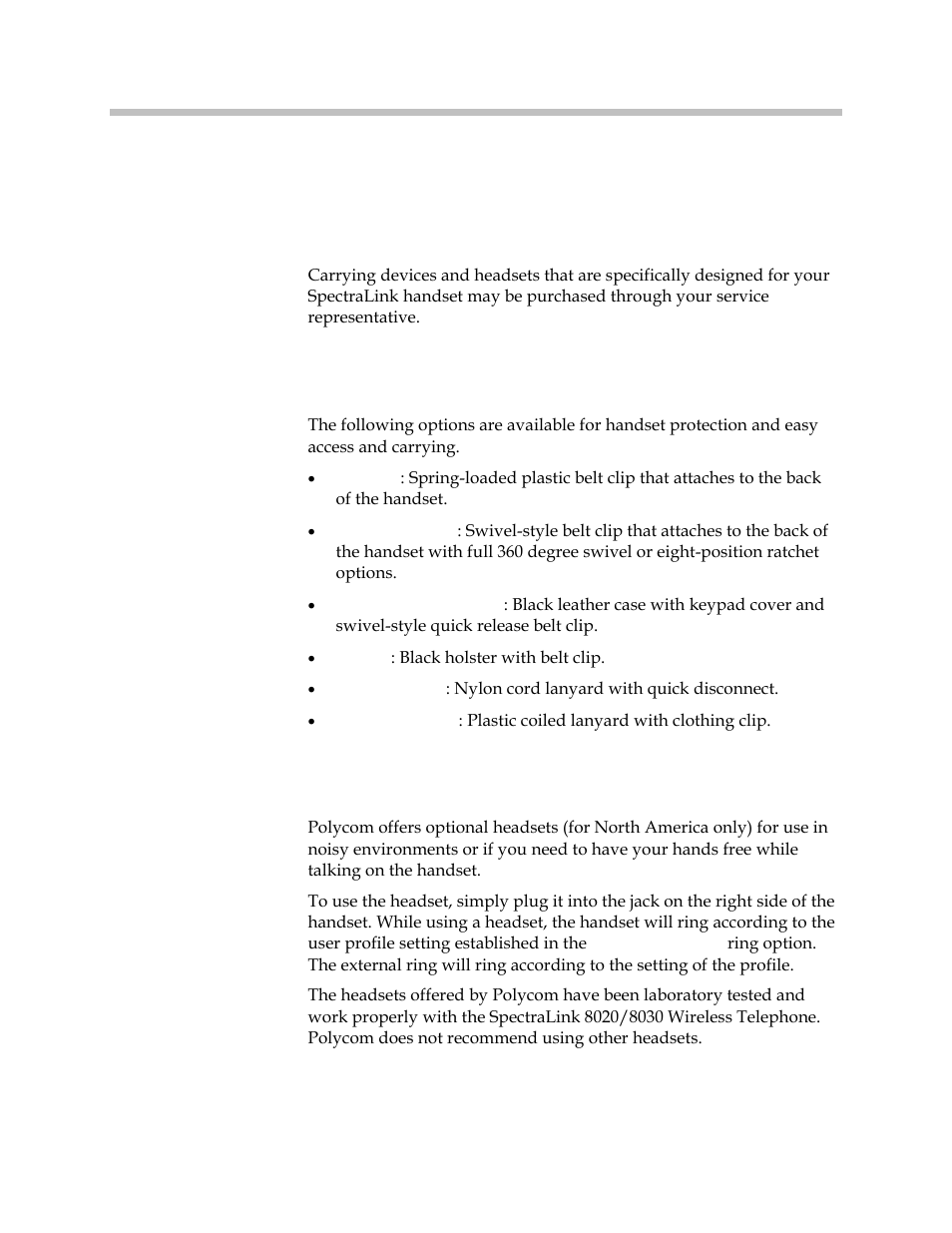 Accessories, Carrying options, Headsets | Carrying options headsets | Polycom SpectraLink 1725-36203-001 User Manual | Page 20 / 65