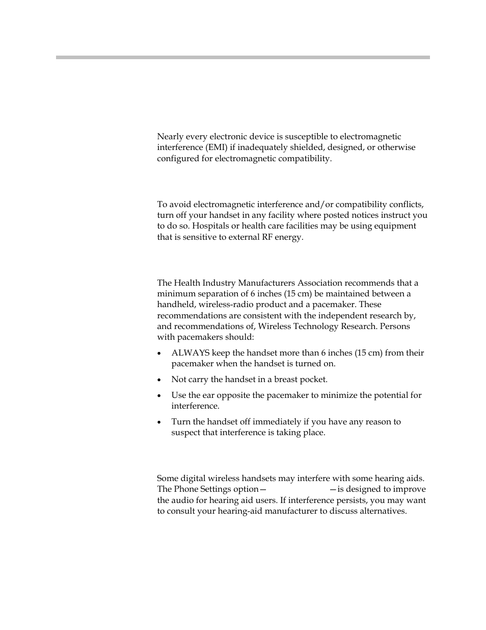 Electromagnetic interference and compatibility, Facilities, Pacemakers | Hearing aids | Polycom SpectraLink 1725-36203-001 User Manual | Page 61 / 65