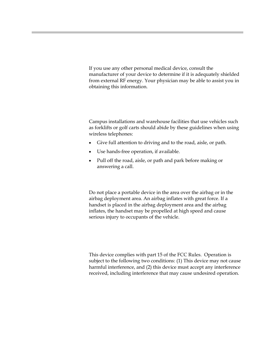 Use while driving, Fcc statement | Polycom SpectraLink 1725-36203-001 User Manual | Page 62 / 65