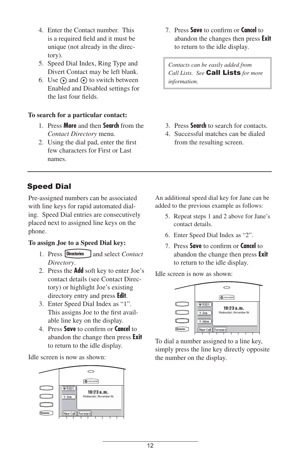 Speed dial, Call lists | Polycom IP500 User Manual | Page 15 / 28