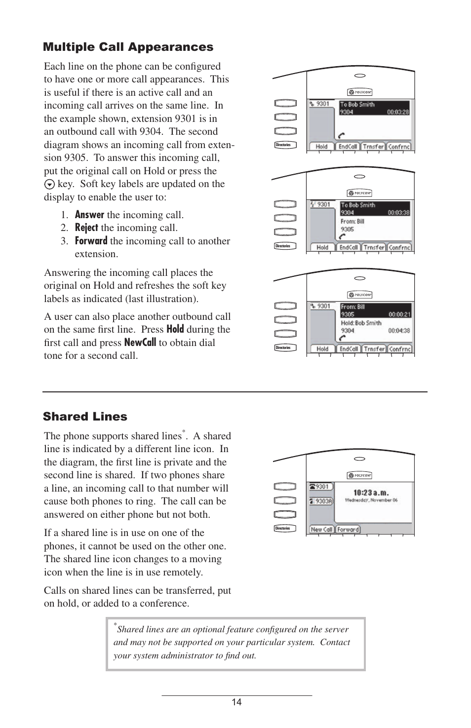 Multiple call appearances, Shared lines, The phone supports shared lines | Polycom IP500 User Manual | Page 17 / 28