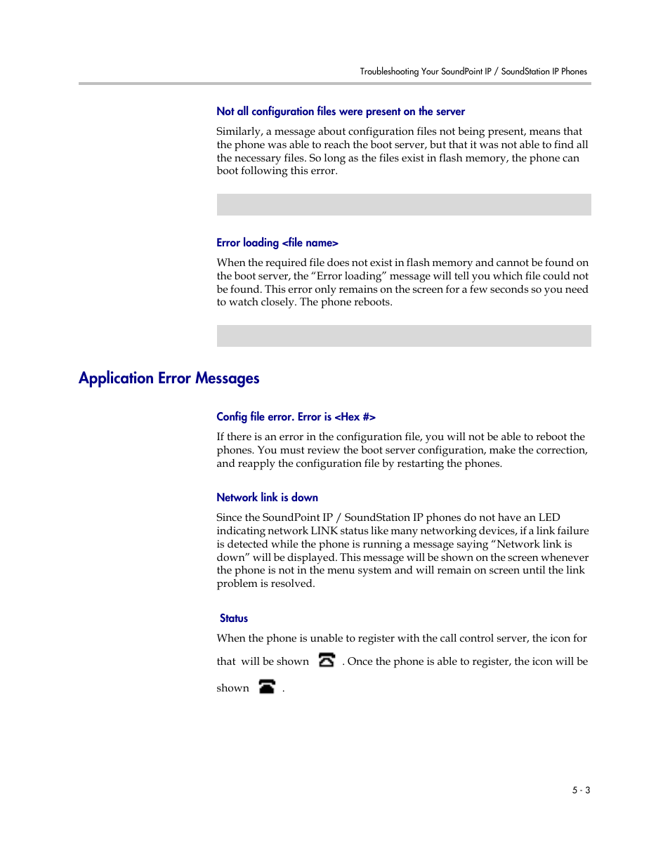 Application error messages, Application error messages –3 | Polycom SOUNDPOINT SIP 2.2.0 User Manual | Page 101 / 254