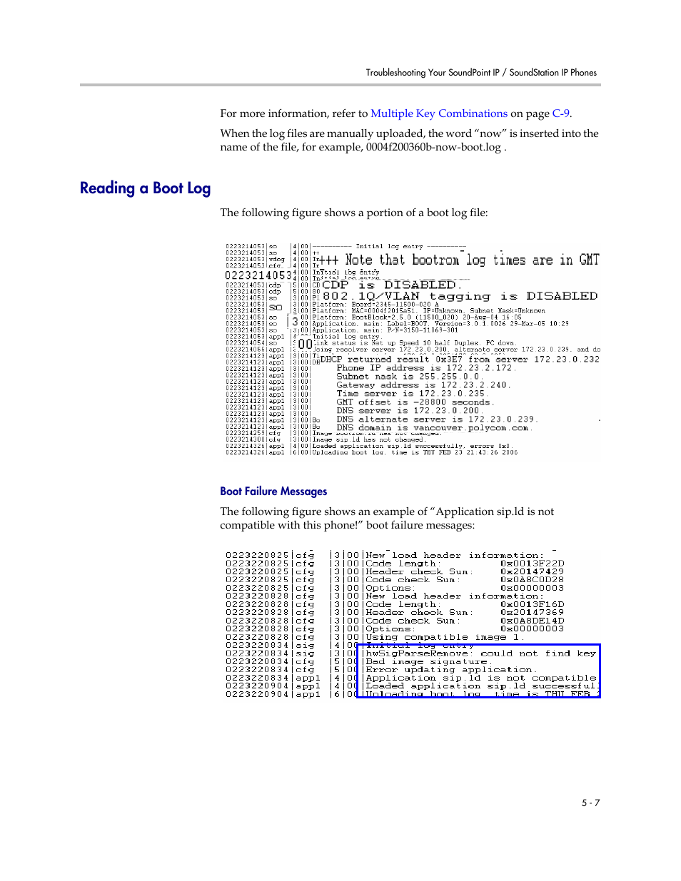 Reading a boot log, Reading a boot log –7 | Polycom SOUNDPOINT SIP 2.2.0 User Manual | Page 105 / 254