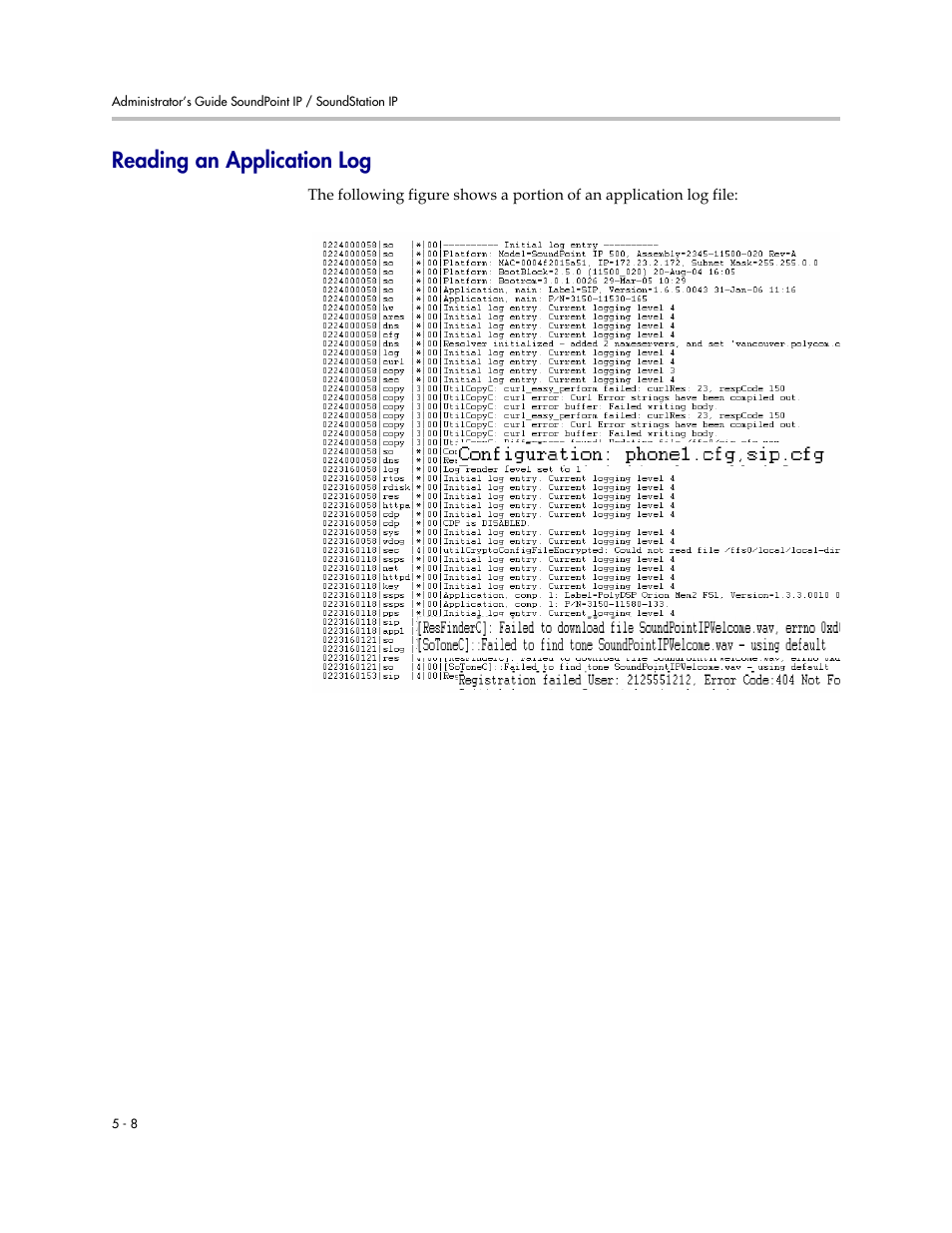 Reading an application log, Reading an application log –8 | Polycom SOUNDPOINT SIP 2.2.0 User Manual | Page 106 / 254