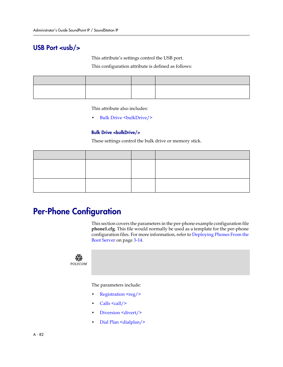 Usb port <usb, Per-phone configuration, R to | Per-phone, Configuration, A-82 | Polycom SOUNDPOINT SIP 2.2.0 User Manual | Page 194 / 254