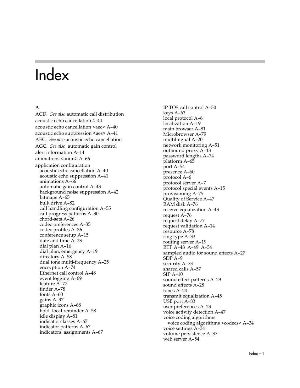 Index | Polycom SOUNDPOINT SIP 2.2.0 User Manual | Page 249 / 254