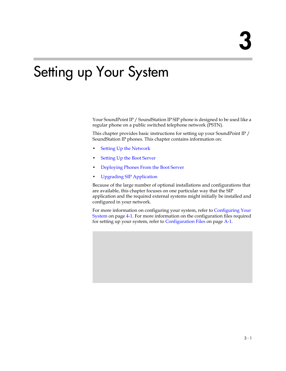 Setting up your system, 3 setting up your system –1 | Polycom SOUNDPOINT SIP 2.2.0 User Manual | Page 29 / 254