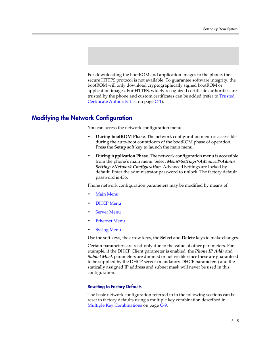 Modifying the network configuration, Modifying the network configuration –5 | Polycom SOUNDPOINT SIP 2.2.0 User Manual | Page 33 / 254