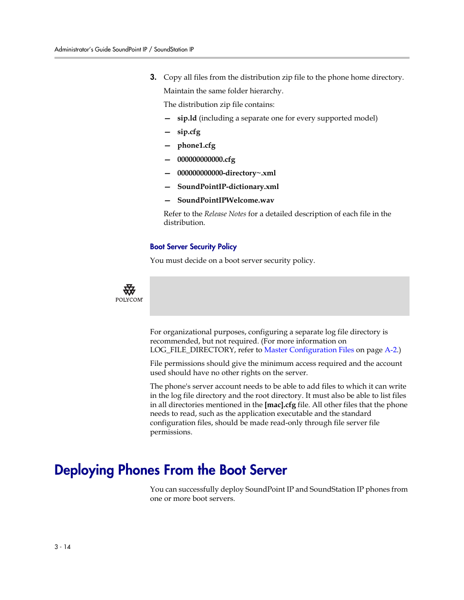 Deploying phones from the boot server, Deploying phones from the boot server –14, Deploying phones from the | Boot server | Polycom SOUNDPOINT SIP 2.2.0 User Manual | Page 42 / 254