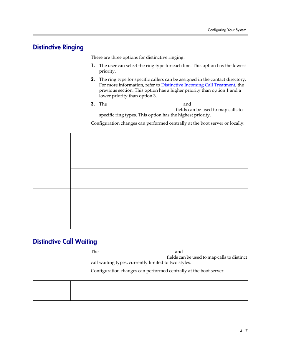 Distinctive ringing, Distinctive call waiting, Distinctive ringing –7 distinctive call waiting –7 | Polycom SOUNDPOINT SIP 2.2.0 User Manual | Page 55 / 254