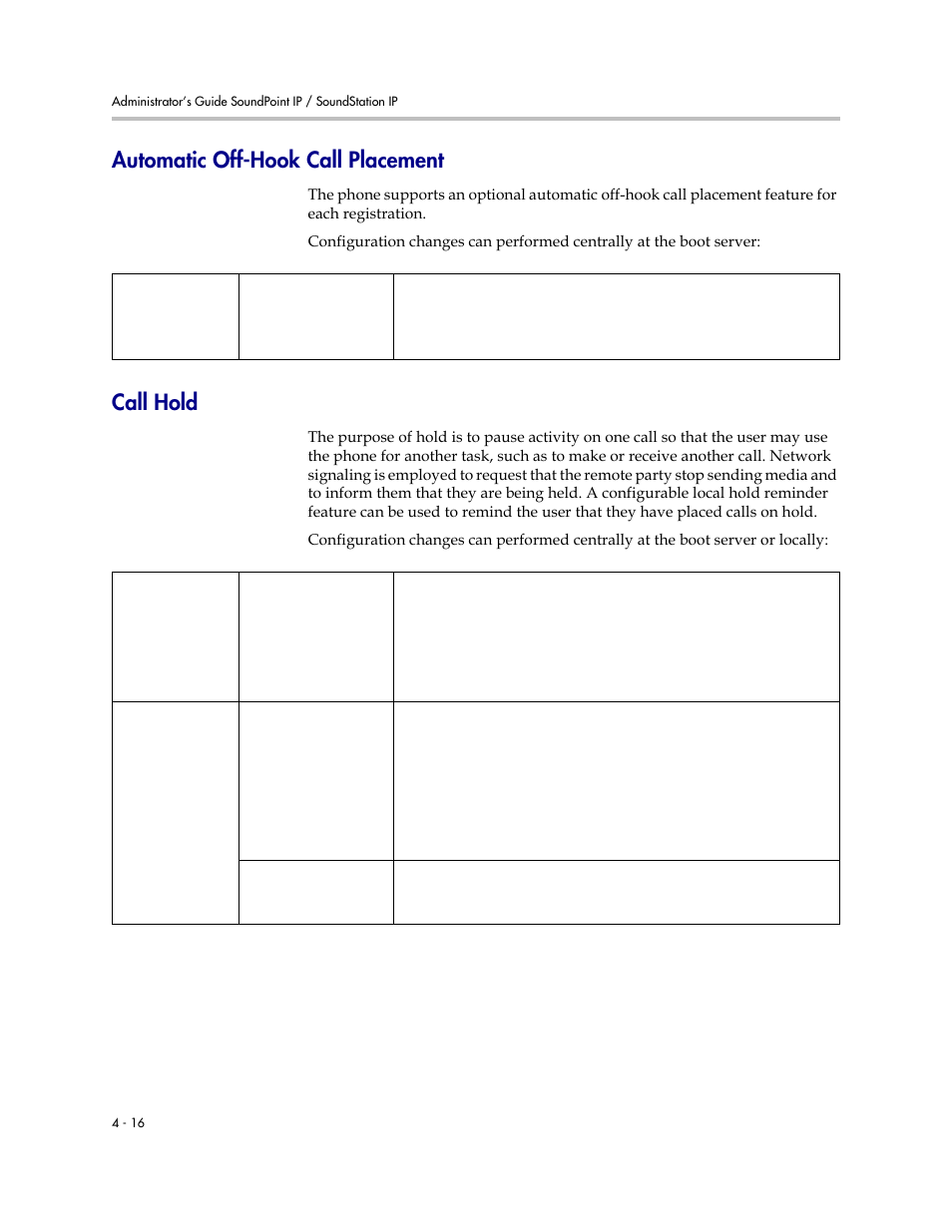 Automatic off-hook call placement, Call hold | Polycom SOUNDPOINT SIP 2.2.0 User Manual | Page 64 / 254