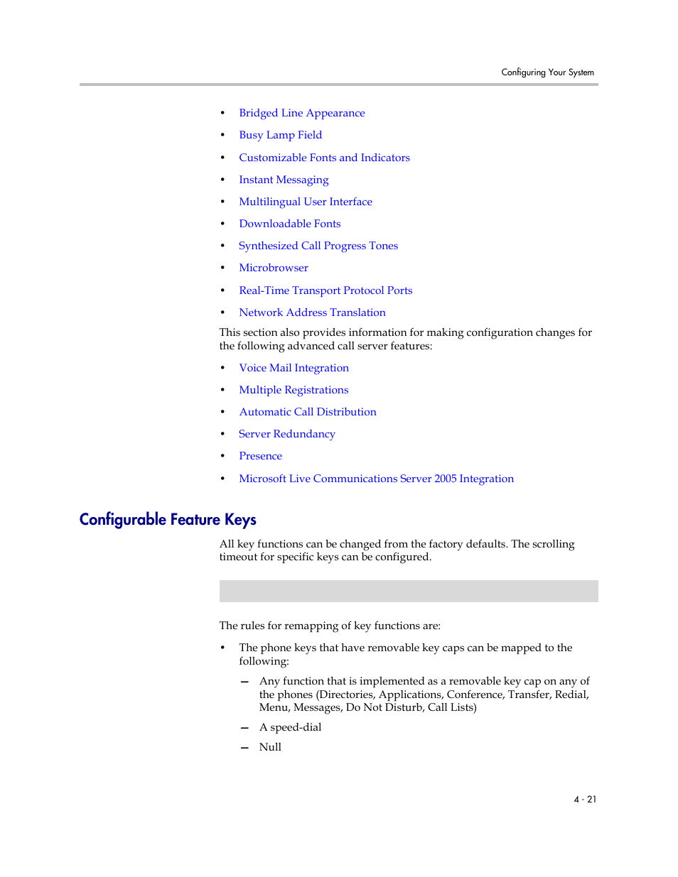 Configurable feature keys, Configurable feature keys –21, Certain key | Polycom SOUNDPOINT SIP 2.2.0 User Manual | Page 69 / 254