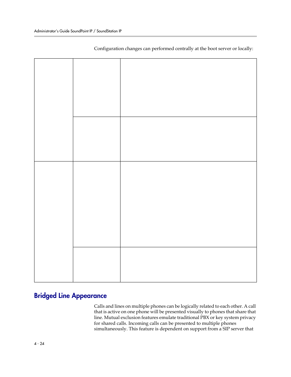 Bridged line appearance, Bridged line appearance –24, Calls and lines o | Polycom SOUNDPOINT SIP 2.2.0 User Manual | Page 72 / 254