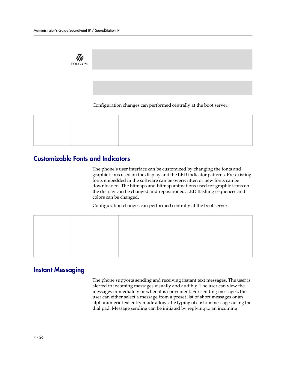 Customizable fonts and indicators, Instant messaging | Polycom SOUNDPOINT SIP 2.2.0 User Manual | Page 74 / 254