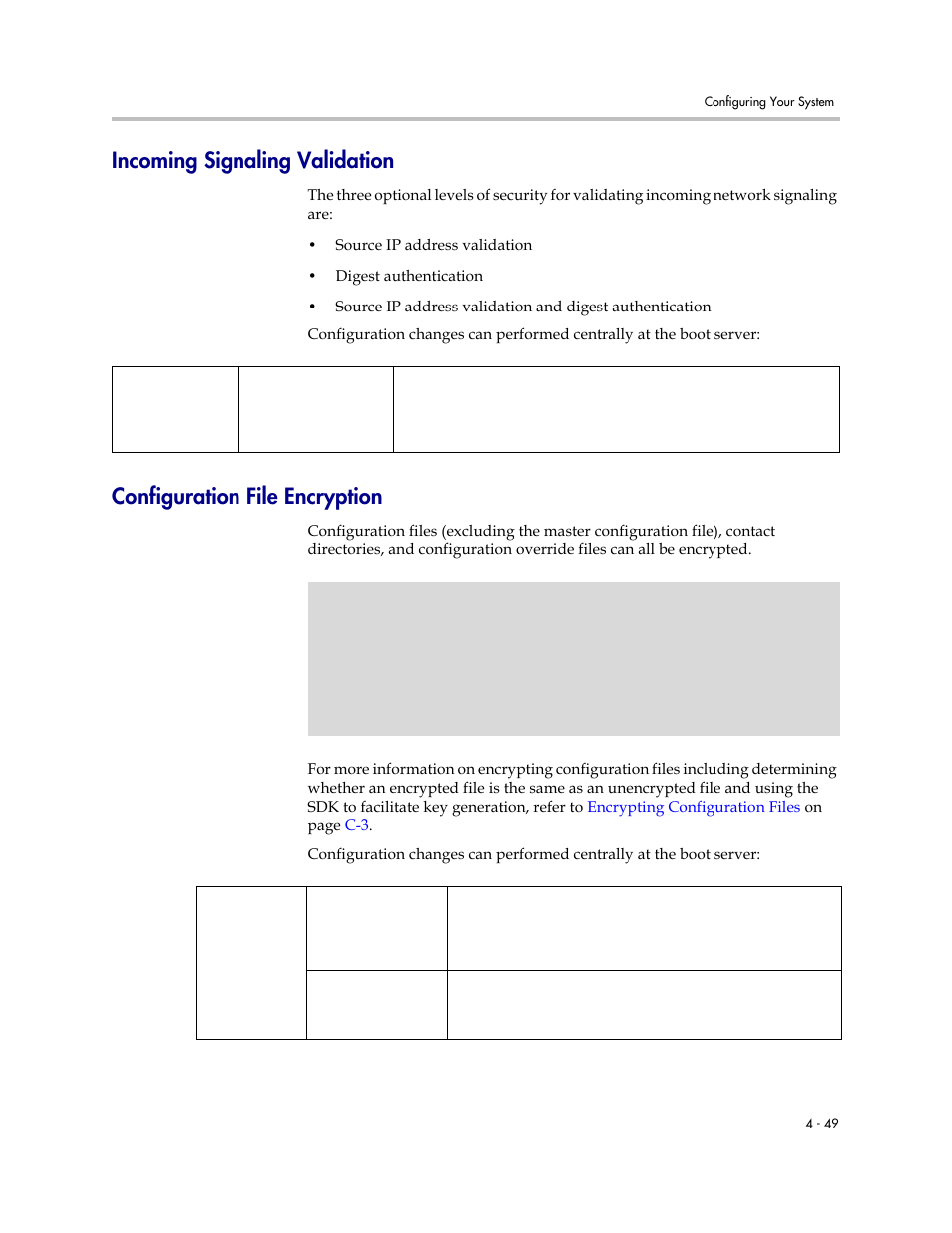 Incoming signaling validation, Configuration file encryption | Polycom SOUNDPOINT SIP 2.2.0 User Manual | Page 97 / 254