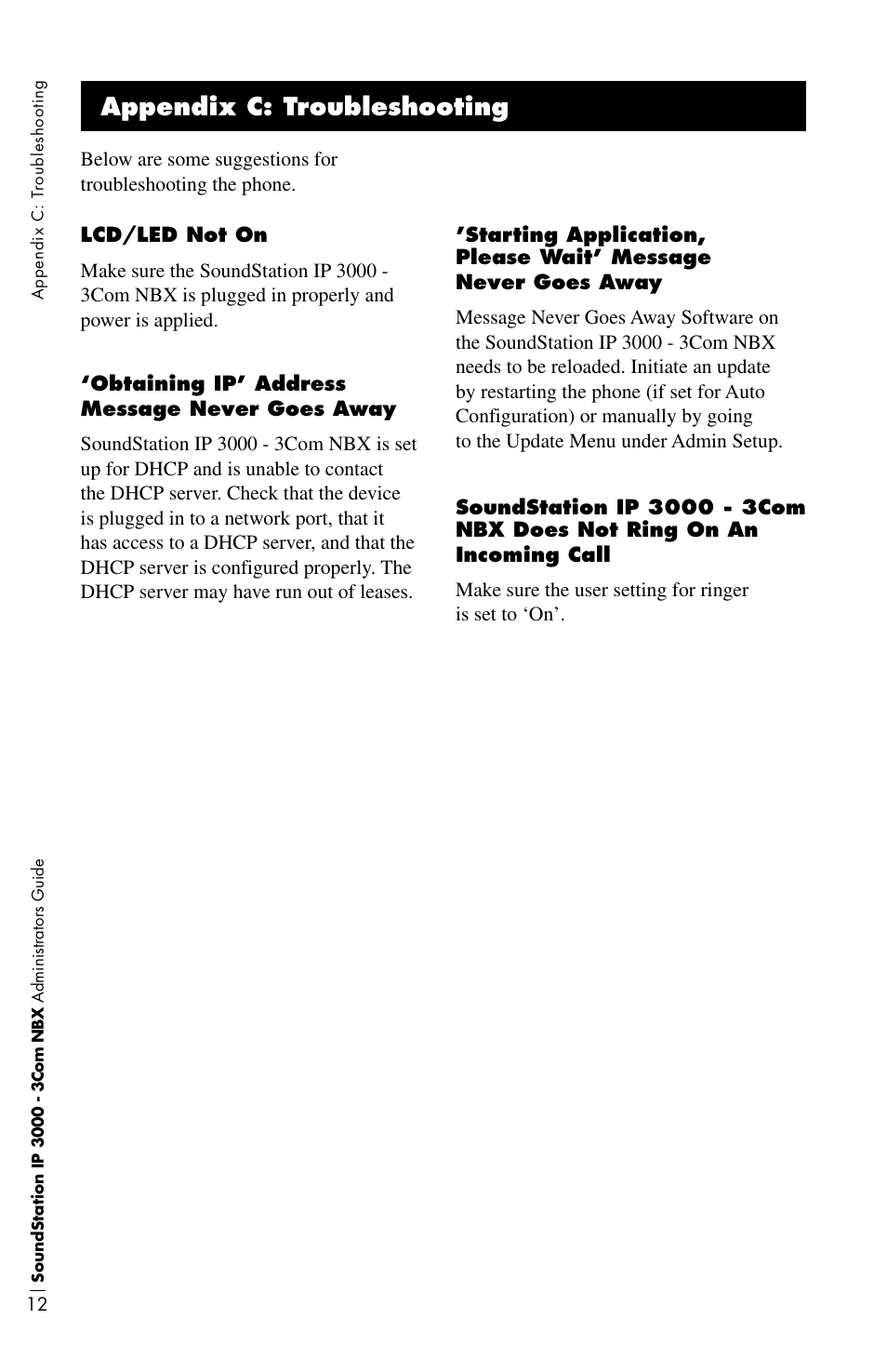 Appendix c: troubleshooting | Polycom IP3000-3COM User Manual | Page 16 / 20