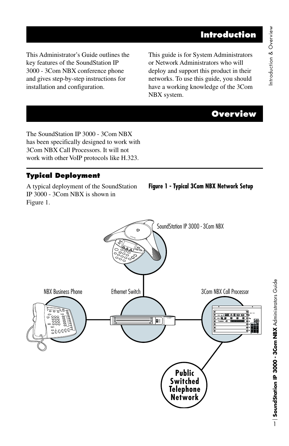 Introduction, Overview, Public switched telephone network | Typical deployment | Polycom IP3000-3COM User Manual | Page 5 / 20