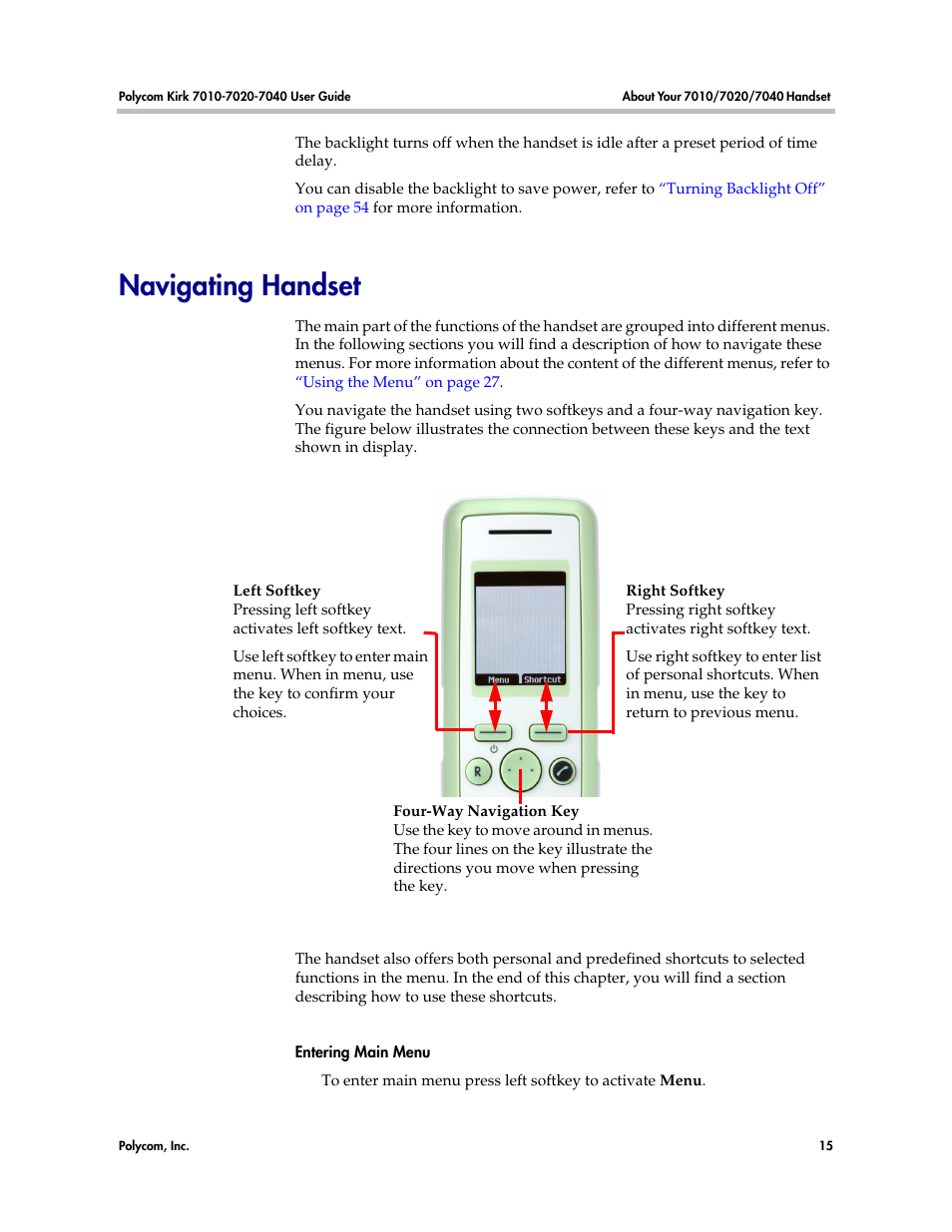 Navigating handset, Refer to | Polycom KIRK 7010 User Manual | Page 14 / 82