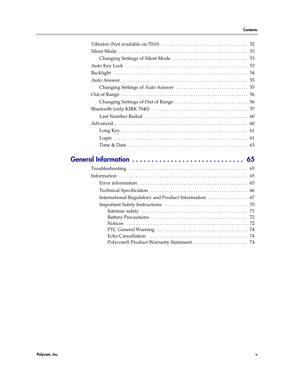 General information | Polycom KIRK 7010 User Manual | Page 5 / 82