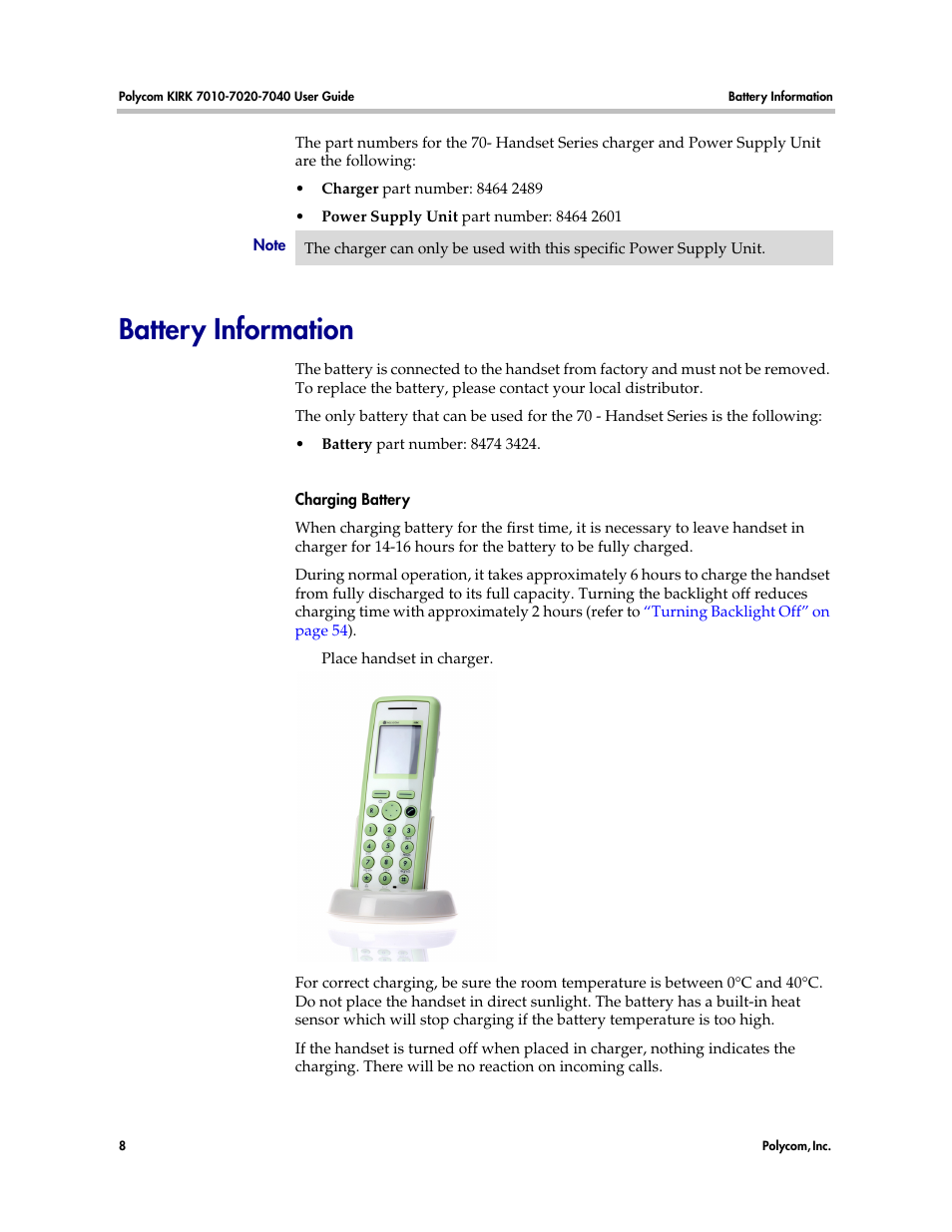 Battery information | Polycom KIRK 7010 User Manual | Page 7 / 82