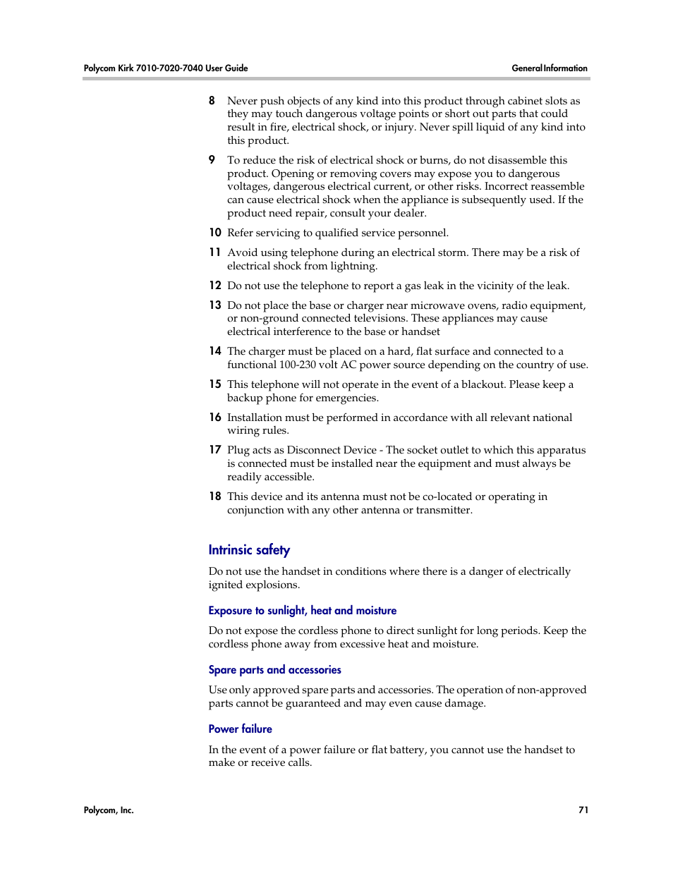 Intrinsic safety | Polycom KIRK 7010 User Manual | Page 70 / 82