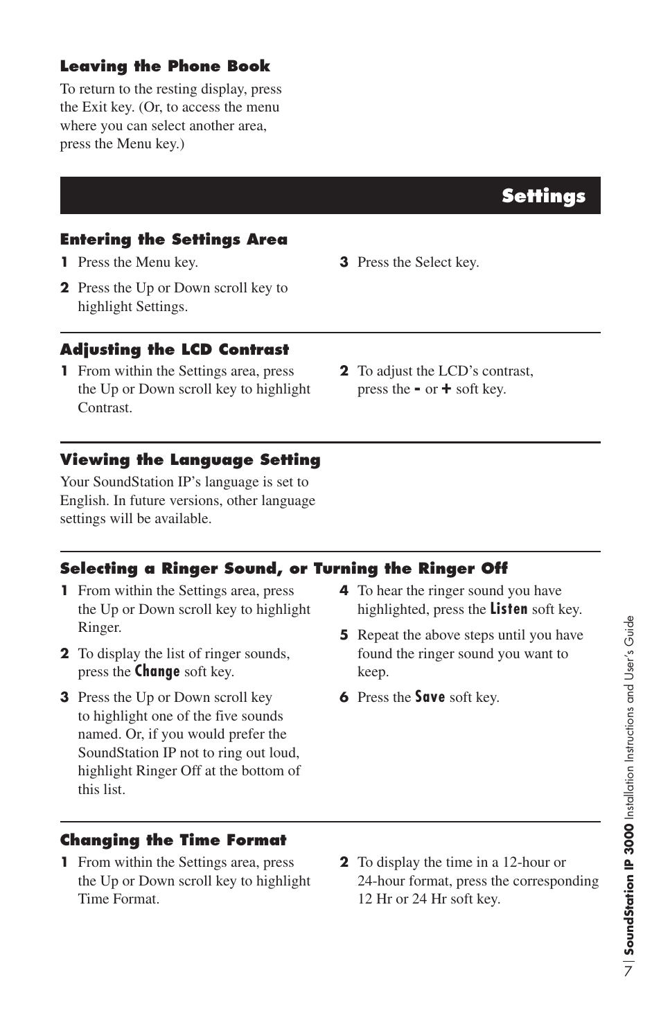 Settings | Polycom IP3000 User Manual | Page 11 / 20