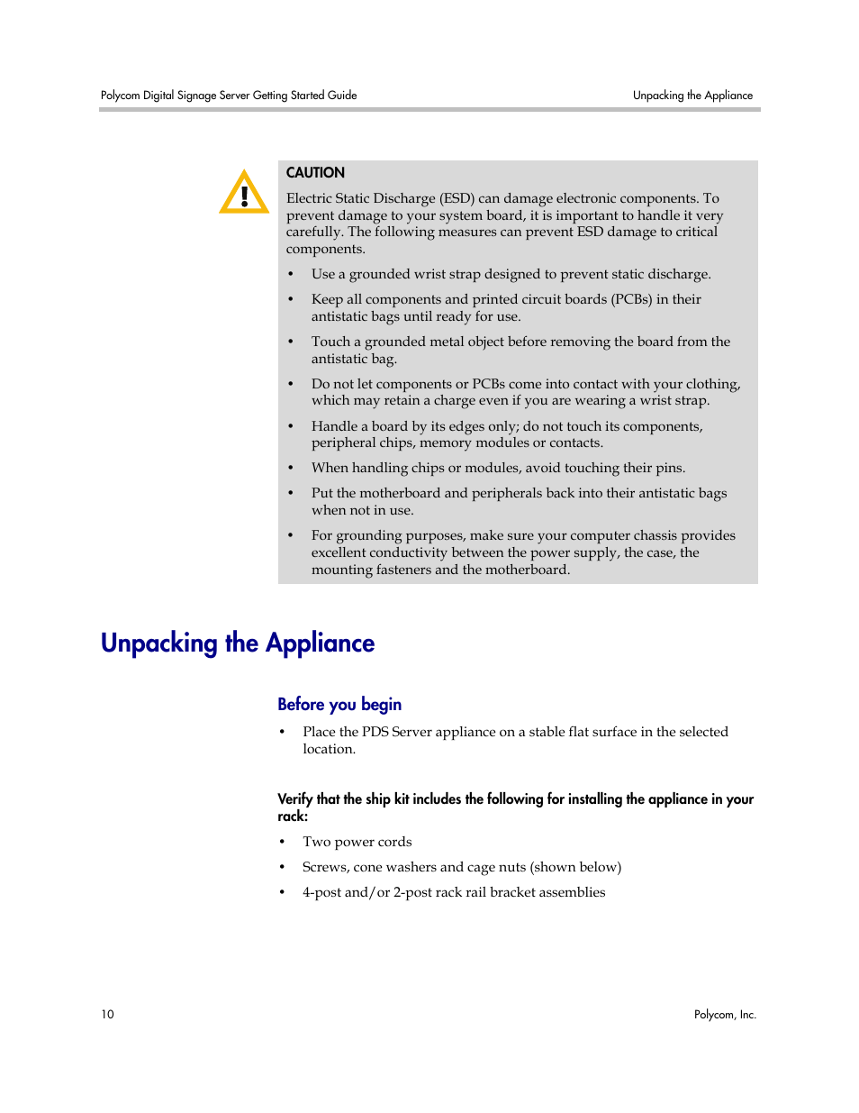 Unpacking the appliance, Before you begin | Polycom PDS 725-78600-002A2 User Manual | Page 14 / 32