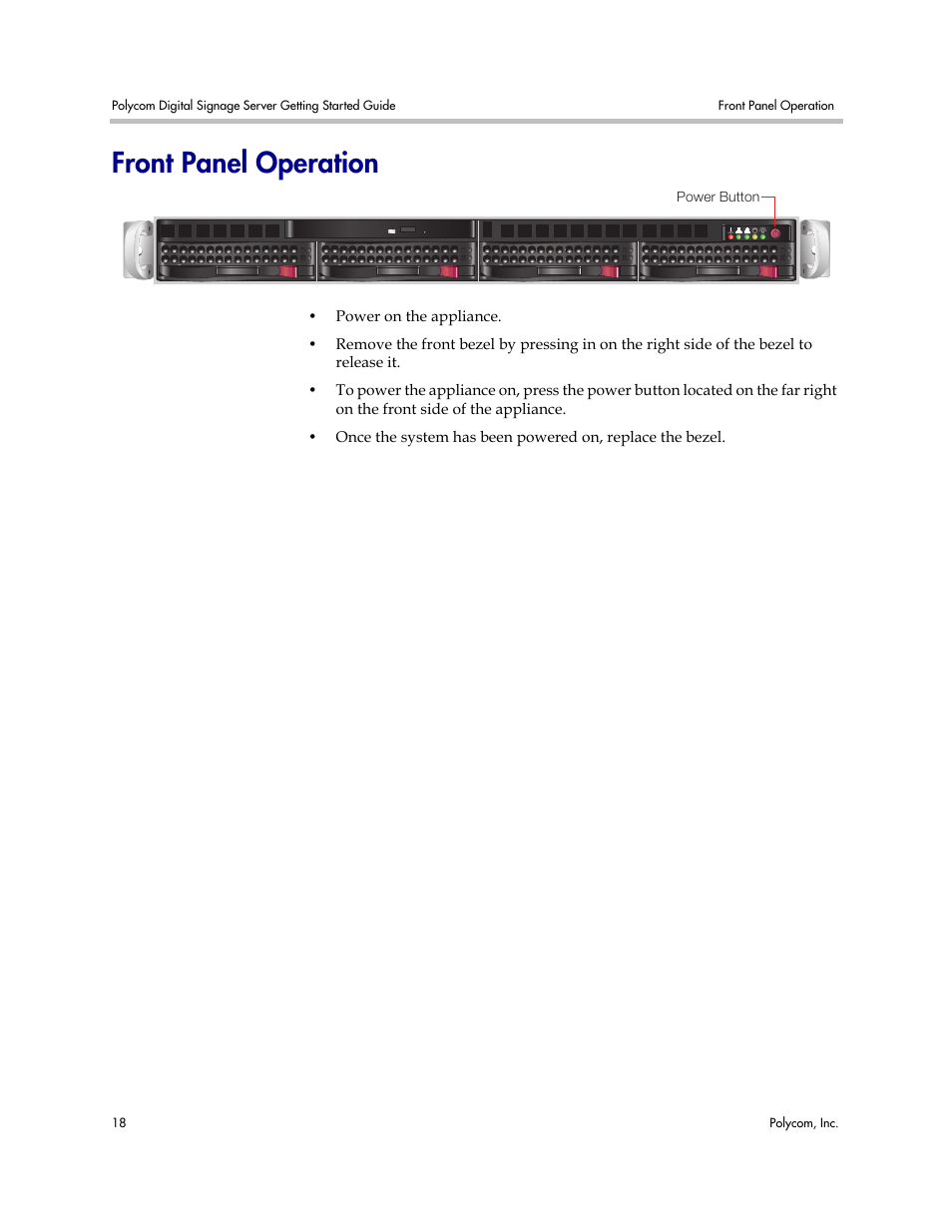 Front panel operation | Polycom PDS 725-78600-002A2 User Manual | Page 22 / 32