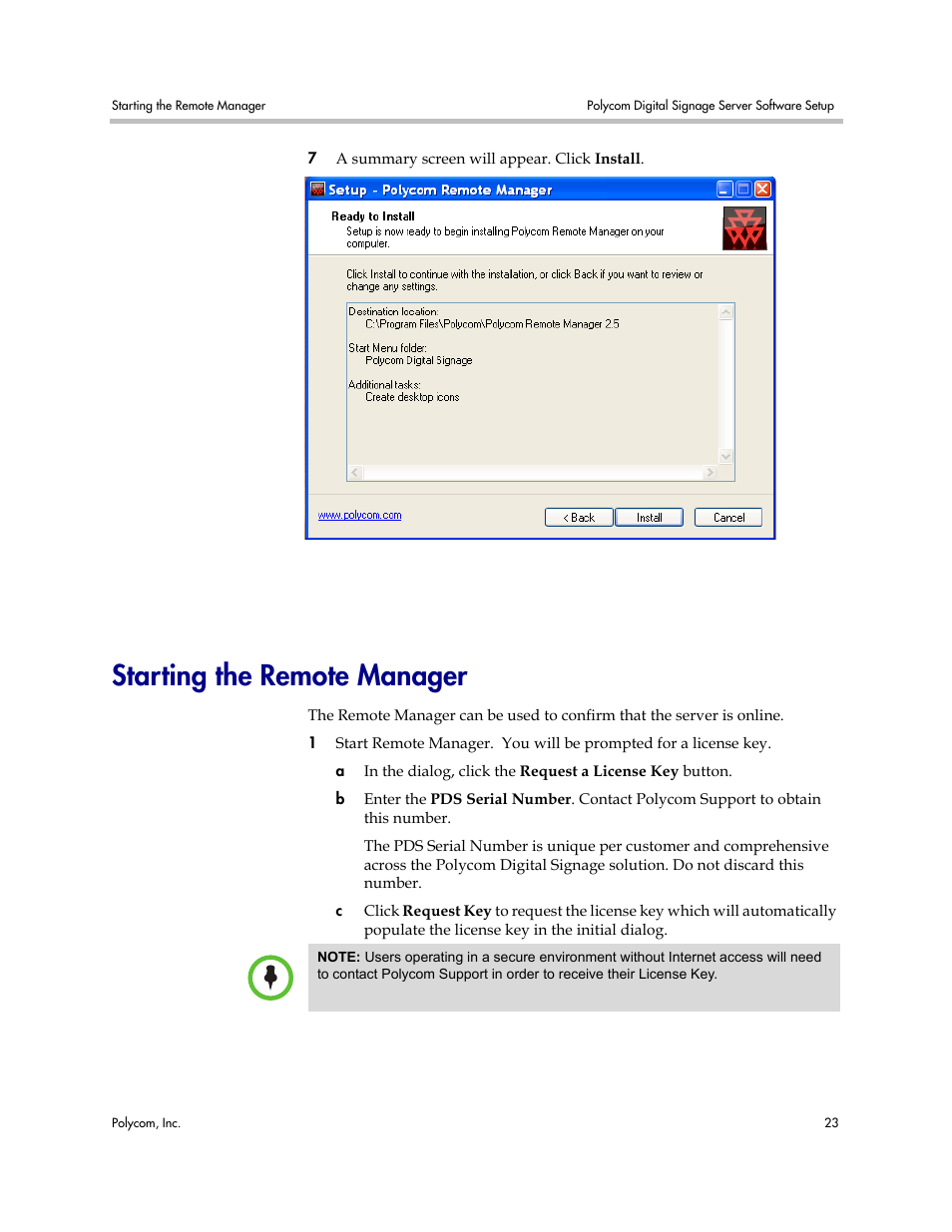 Starting the remote manager | Polycom PDS 725-78600-002A2 User Manual | Page 27 / 32