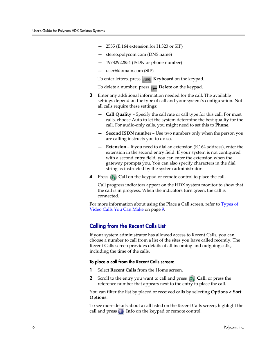 Calling from the recent calls list | Polycom 3725-26470-004/A User Manual | Page 10 / 49