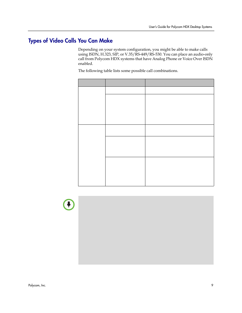 Types of video calls you can make, Types of, Video calls you can make | Polycom 3725-26470-004/A User Manual | Page 13 / 49