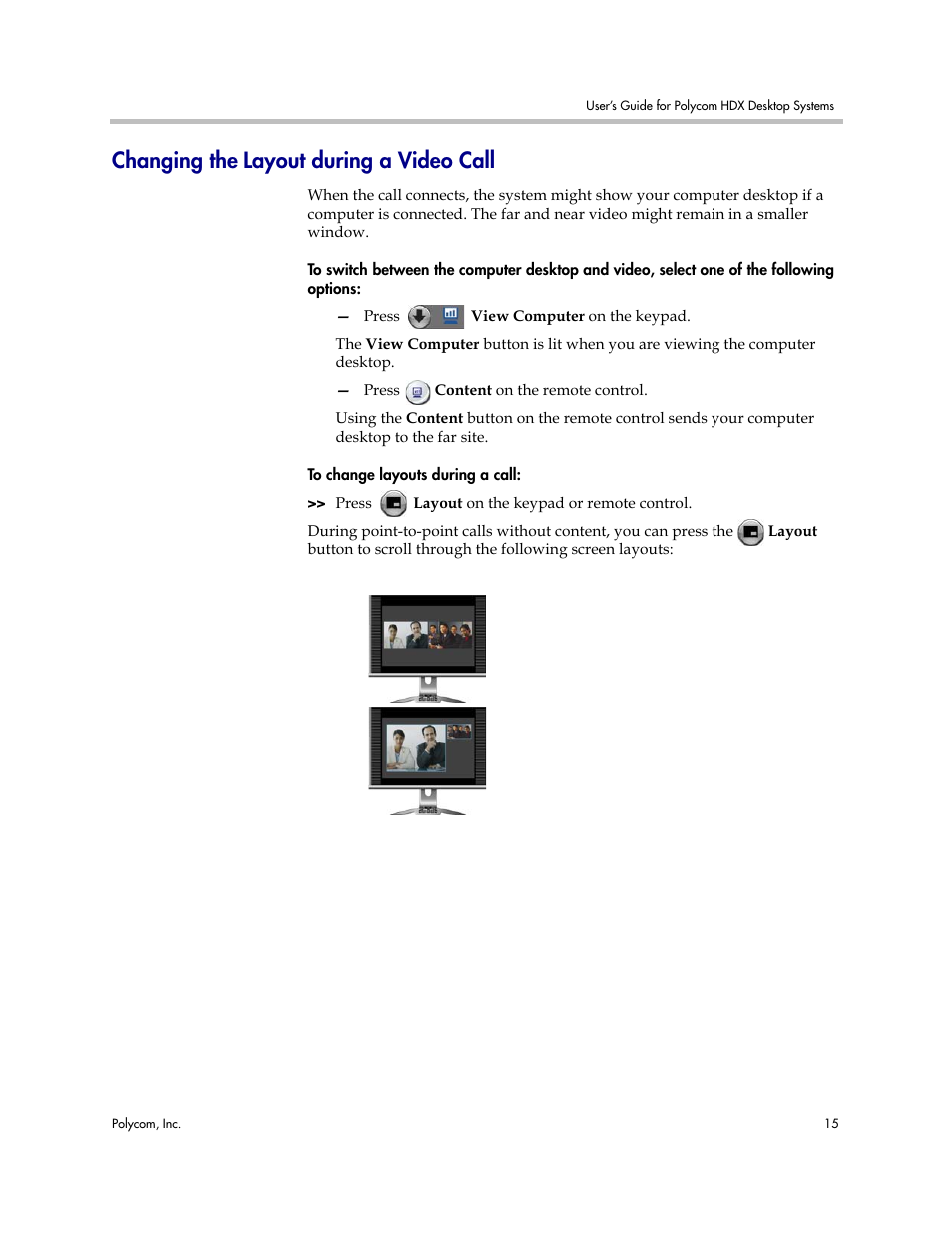 Changing the layout during a video call | Polycom 3725-26470-004/A User Manual | Page 19 / 49