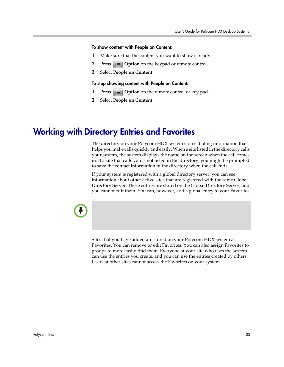 Working with directory entries and favorites, Working with, Directory entries and favorites | R to | Polycom 3725-26470-004/A User Manual | Page 27 / 49