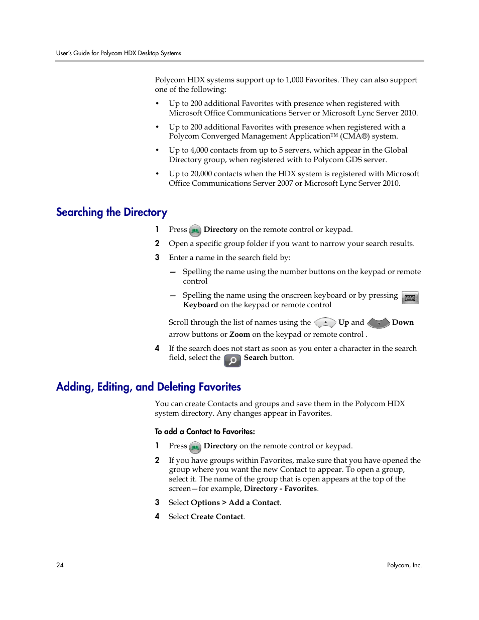 Searching the directory, Adding, editing, and deleting favorites | Polycom 3725-26470-004/A User Manual | Page 28 / 49