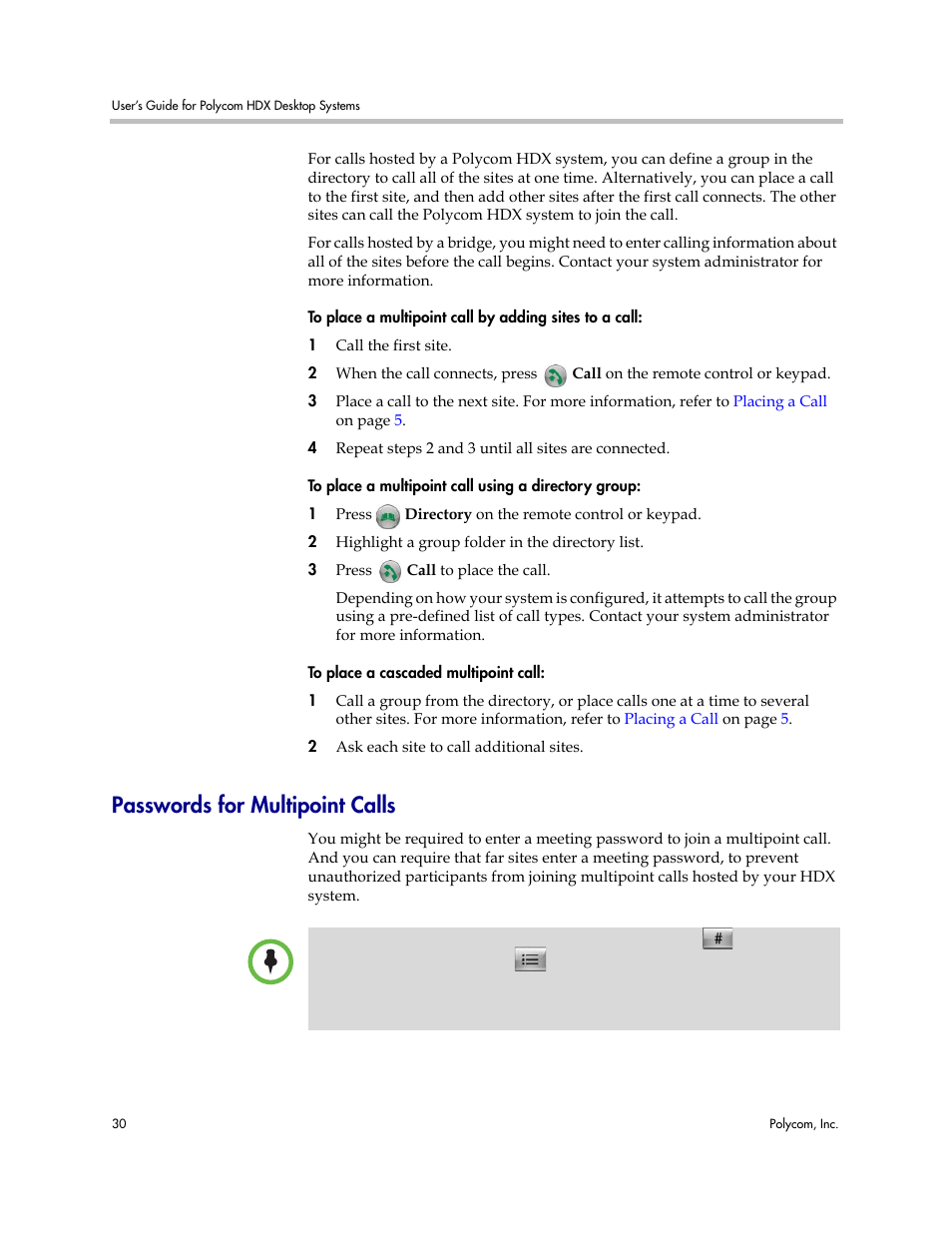 Passwords for multipoint calls | Polycom 3725-26470-004/A User Manual | Page 34 / 49